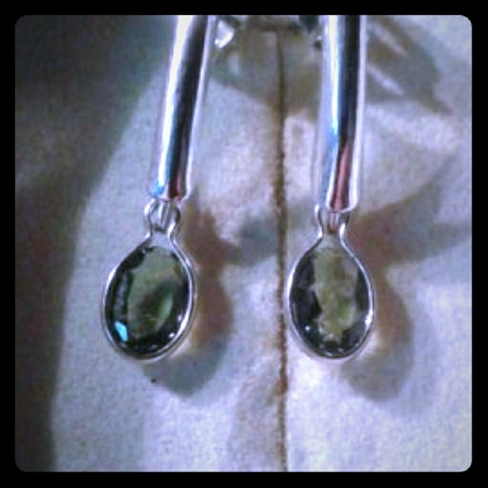 Natural Moldavite Sterling Silver Earrings - Picture 1 of 1